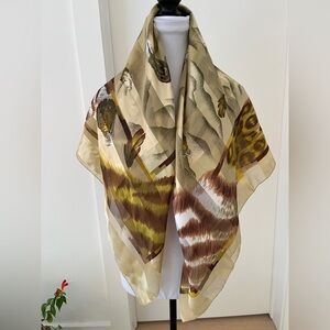 BIJOUX TERNER Oversized Scarf Feathers Fur Print Sheer Satin Chiffon Stripes